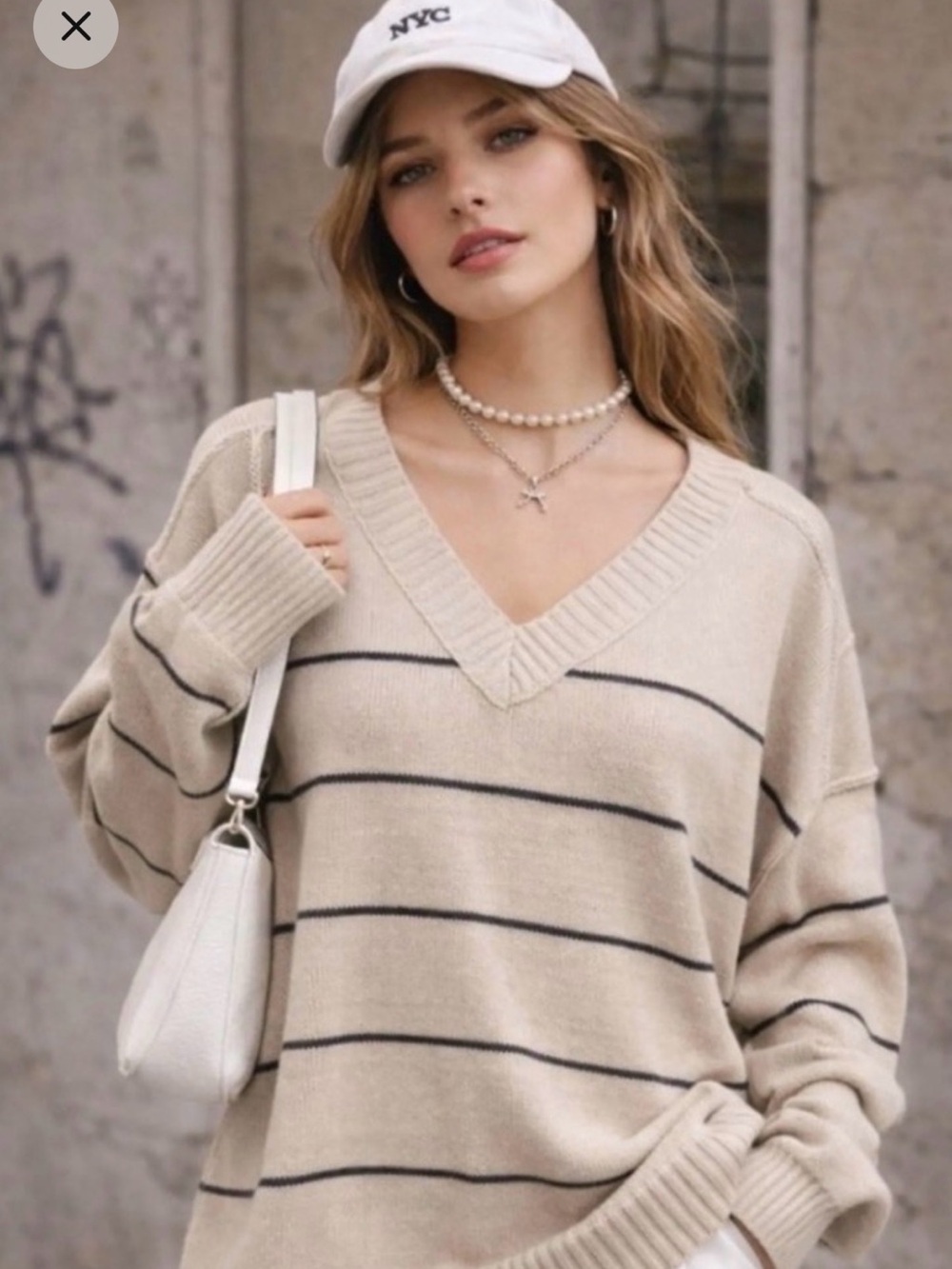 Altar'd State Cream Sweater with Black Stripes - XS